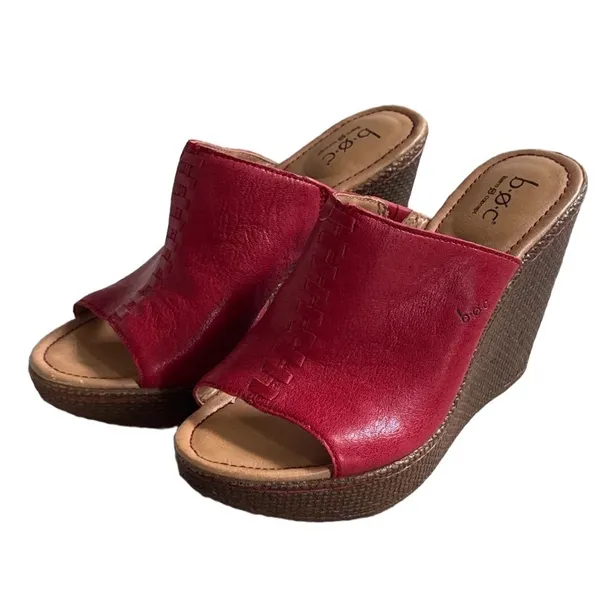 b.o.c.‎ Born Concept Red Leather Wedge Sandals Platform Slides Women Size 7/38 - Image 5