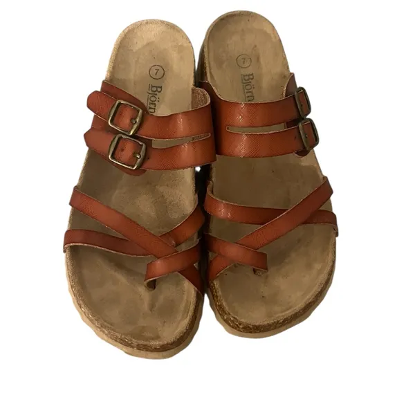 Björndal Sami Cognac Brown Strappy Cork Arch Support Slip on Sandals Sz 7 - Image 5