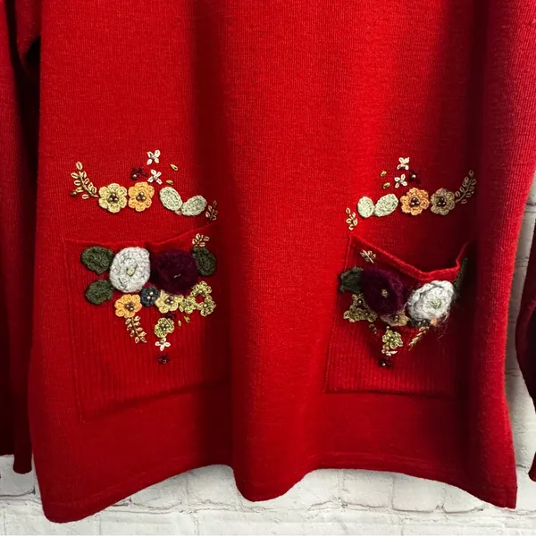 Vintage Y2k Grannycore red wool knit sweater Autumn Creations Large - Image 6