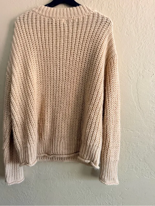All in Favor Cream V-Neck Chunky Knit Sweater - Image 3