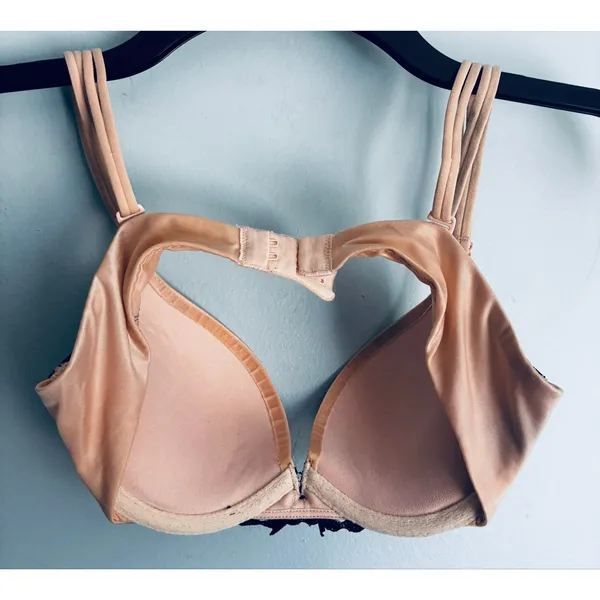 Victoria's Secret Push Up Bra 32A Cream/Pink Black Lace Padded Plunge - Image 7