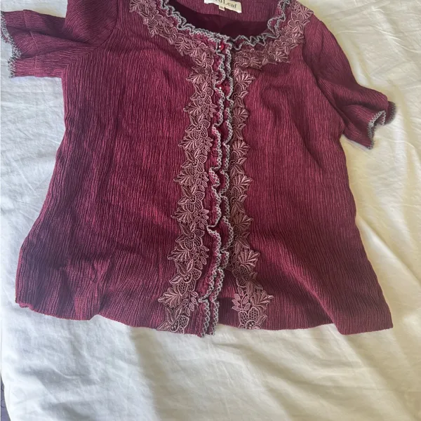 Elegant Burgundy Lace Trim Top - Image 5