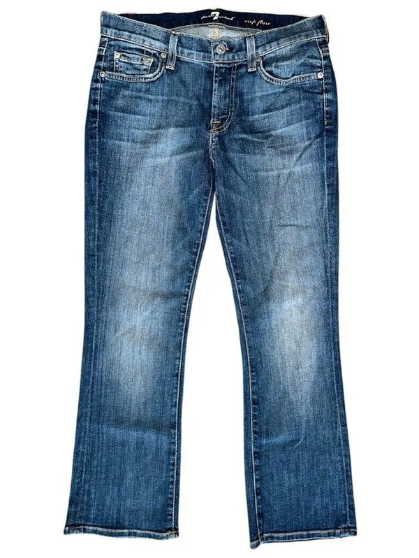 7 For All Mankind Denim Women’s Size 27 Blue Crop Flare Jeans Made in the USA - Image 2