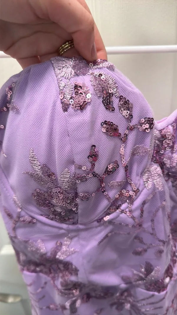 Lulus Confident Sensation Lavender Sequin Strapless Bustier Mini Dress - Image 3