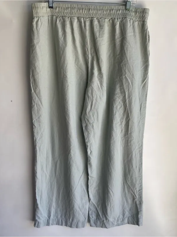 Light sage green wide leg linen pull on drawstring waist pants casual summer XL - Image 5