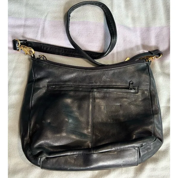 Tignanello Black Soft Leather Shoulder Bag/ Purse Remov Strap Logo Zip/Snap‎ - Image 6