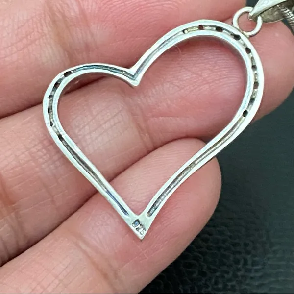 Vintage Signed 925 Italy Sterling Silver Open Heart CZ Pendant Necklace 6.4g - Image 6