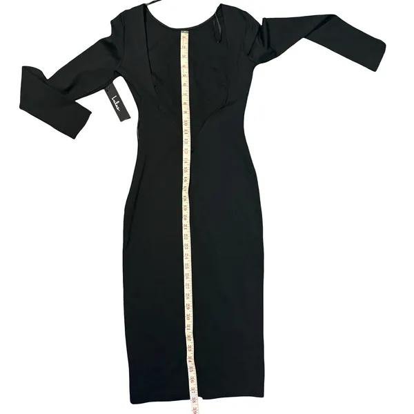 Lulus Black Long Sleeve Low Back Bodycon Midi Dress Small NWT KD8156A - Image 2