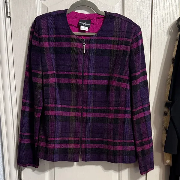 Vintage‎ Positive Attitude Purple Pink Plaid Blazer Jacket Y2K Academia Preppy - Image 2