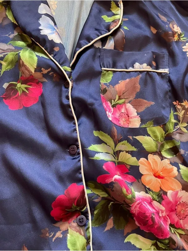 Blush Brides Co Floral Satin Pajama Set Size Small Navy Lounge Set Bridal Party - Image 4