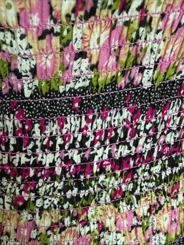 Boho Cottagecore Smocked Cotton Floral Y2K Handkerchief Hem Strapless Dress S - Image 7