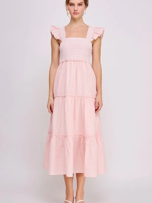 Smocked Ruffle Strap Tiered Midi Dress Medium - Image 3