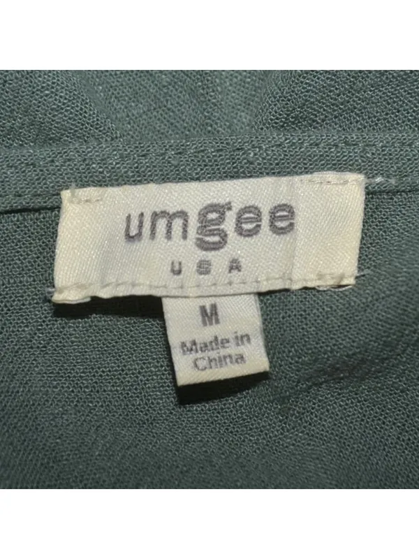 Umgee Women's M Green Linen Cotton Lagoon Tunic Top Mini Dress w/Fringe Trim - Image 9