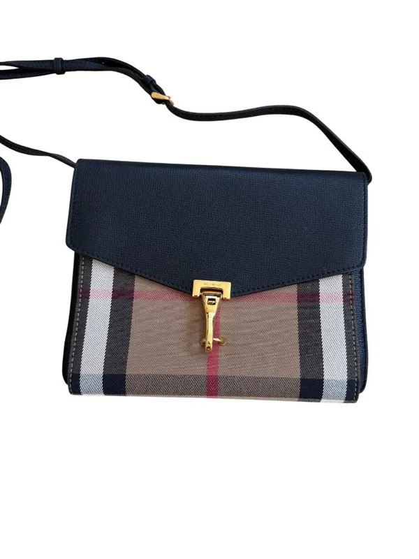 BURBERRY House Check Canvas Black Leather Macken Crossbody Bag - Image 6