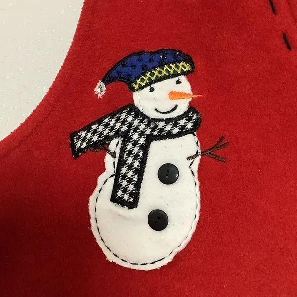 Vintage Retro Red Snowman Snowflake Winter Embroidered Holiday Full‎ Zip Vest S - Image 4