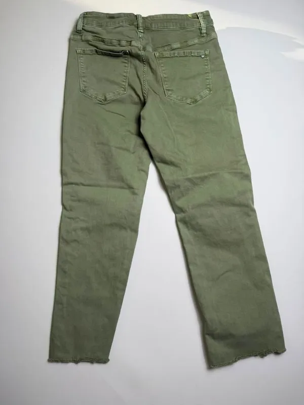 Mica Women’s Olive Cropped Raw Hem Denim Straight Leg Bottom Slit Pants Size 28 - Image 10