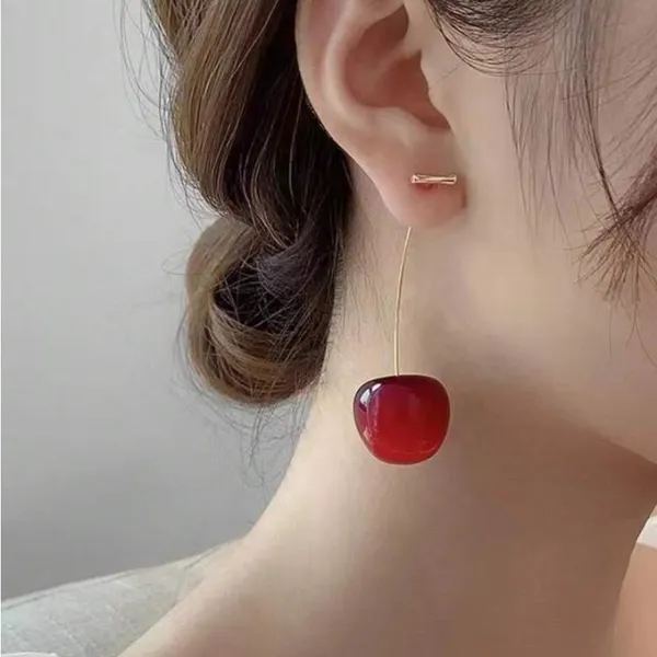 Elegant Red Cherry Drop Earrings - Image 2