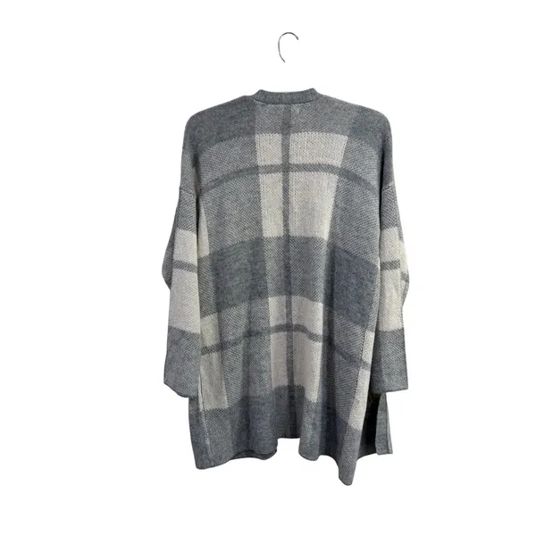 American Eagle Grey Plaid Open Front Cardigan Sweater Medium Pockets Oversized - Image 2
