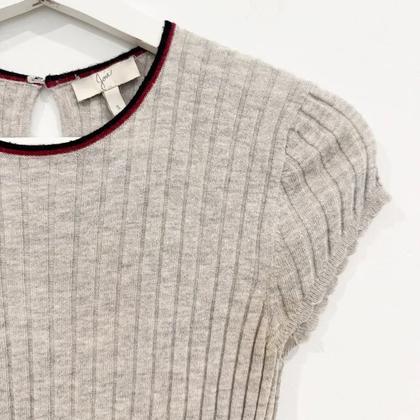 Joie‎ Filana Sweater Size S Gray Wool Ribbed Knit Scalloped Short Sleeve Office - Image 3