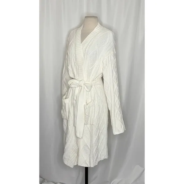 BEACH RIOT Rinna Chenille Robe Cream Cable Knit Belted Pockets X-Small Small - Image 6