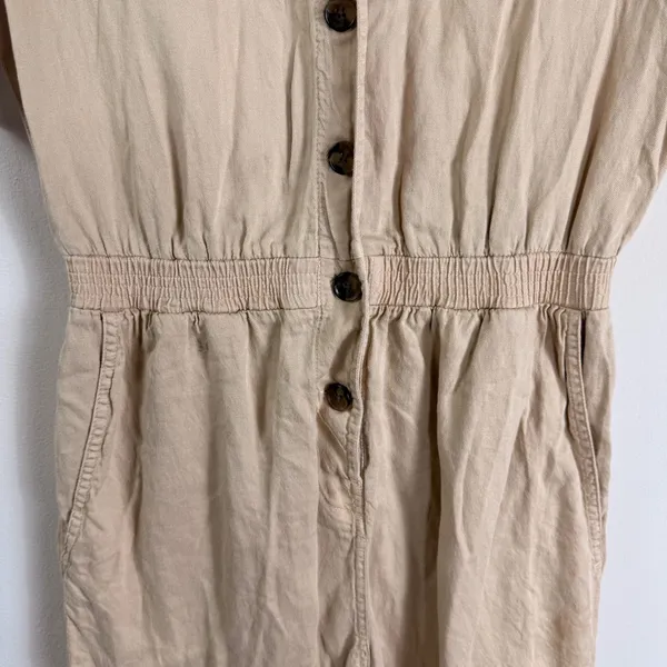 Faherty Arlie Day‎ Tan Linen Blend Button Front Short Sleeve Romper Size Small - Image 7