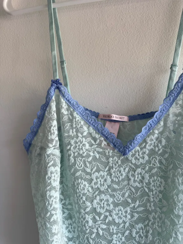 Victoria's Secret Teal Lace Slip with Blue Trim - Image 3