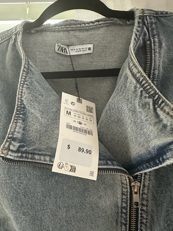 Zara Denim Moto Zip Up Cropped Jacket  - Image 7