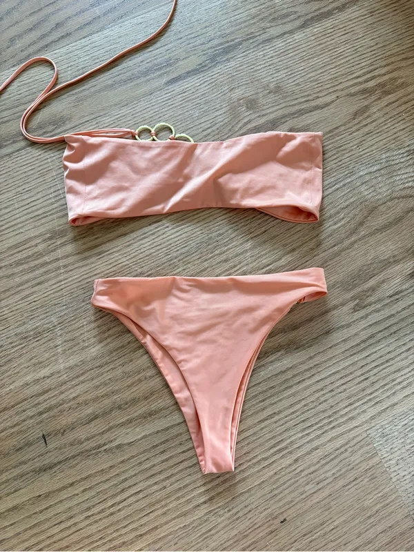 Oh Polly Peach Ring-Detail Bandeau Bikini Set - Image 3