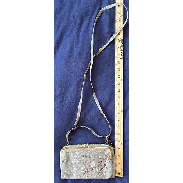 Forever Lonny Floral Embroidered Crossbody Wallet Bag Grey with Gold Hardware - Image 5