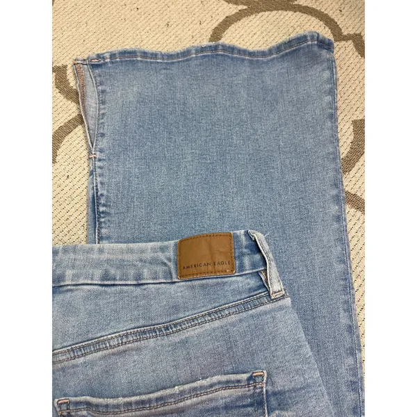 American Eagle Curvy Super High Rise Flare Jeans Stretch Slit Hem Size 10 - Image 15