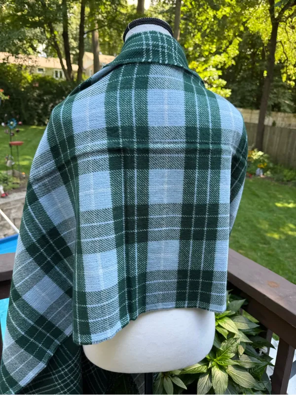 J.CREW Women's Green Gray Plaid Fringe Knit Acrylic Wrap Scarf - Image 6