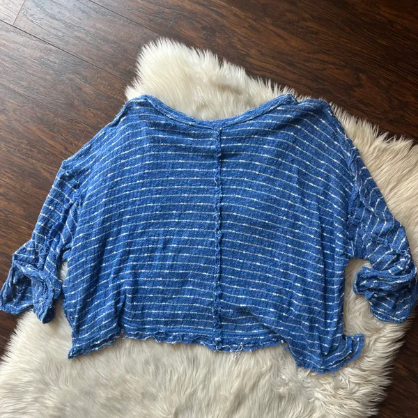 We The Free Island Girl Hacci Blue Striped Oversized Top - Image 5