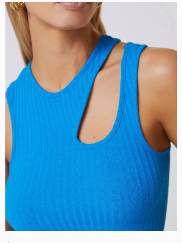 Maeve Anthropologie Blue Asymmetrical Ribbed Tank Top XS‎ NWT - Image 3