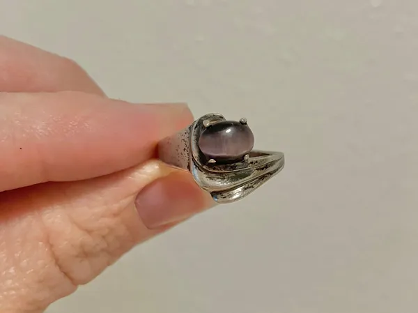 Purple Glass Faux Star Sapphire Silver Victorian Ring “Tabitha” Dark Femme Classic Jewelry - Image 12