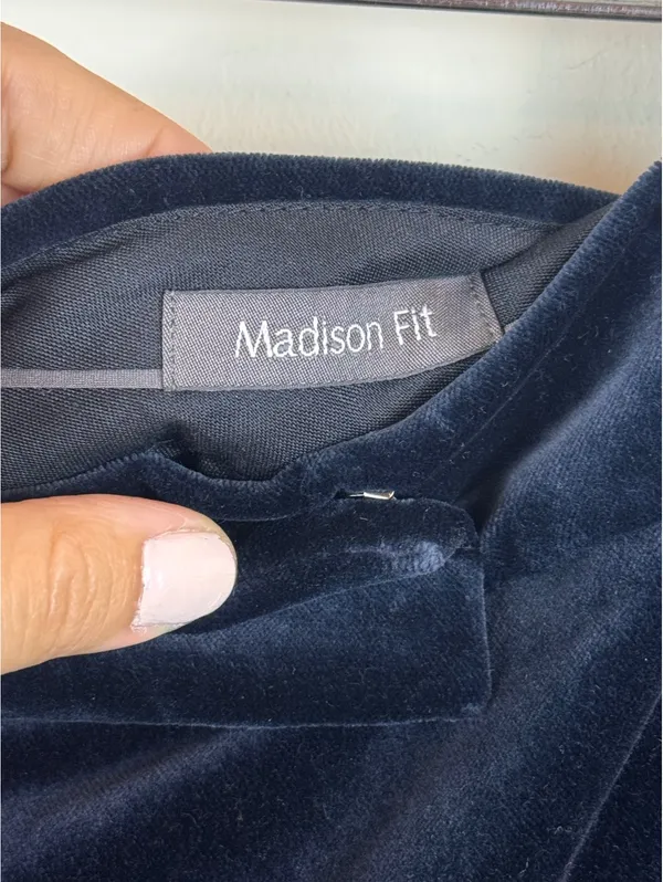 Saks Fifth Avenue Madison Fit Navy Velvet Straight Leg Pants Size 12 Cotton - Image 5