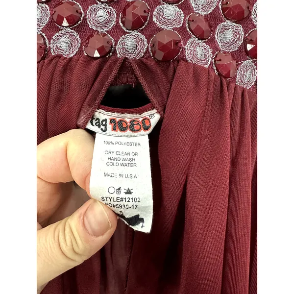 Vintage Y2K Babydoll‎ Maxi Dress Womens Small Red Beaded Chiffon Fairy HOCO Prom - Image 3