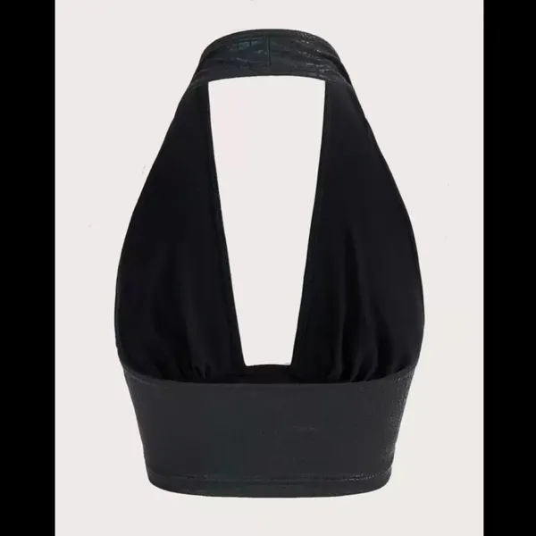 Crocodile Embossed Backless PU Halter Top Size Lg NWT Black - Image 2