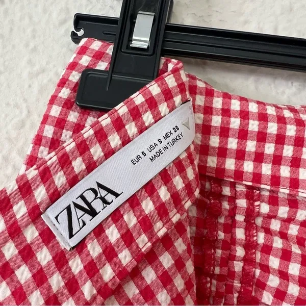 Zara Red Gingham Hi-Rise Midi Skirt Size Small - Image 9