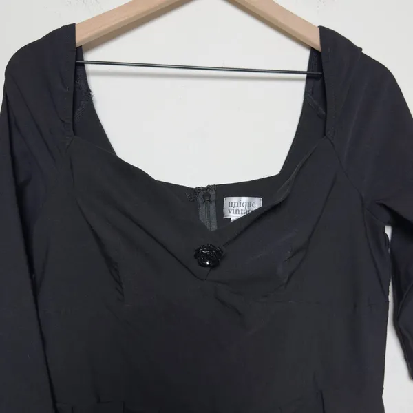Unique Vintage Women Dress 1X/16 Black Lamar Sweetheart Swing 1950s Retro - Image 4