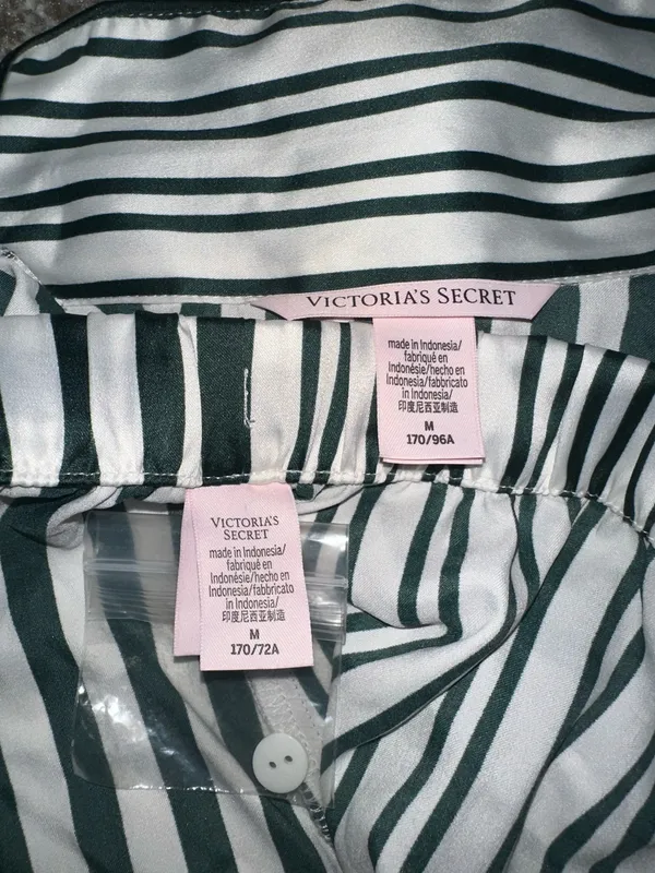 Victoria’s Secret Satin Pajama Set, Short Sleeve Green Stripe - Image 3