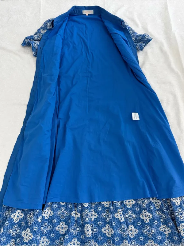 Solitaire Blue Embroidered Button Front Midi Dress M - Image 6