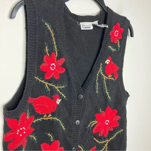 Capacity cardinals sweater vest black red women's‎ size large winter holiday - Image 3
