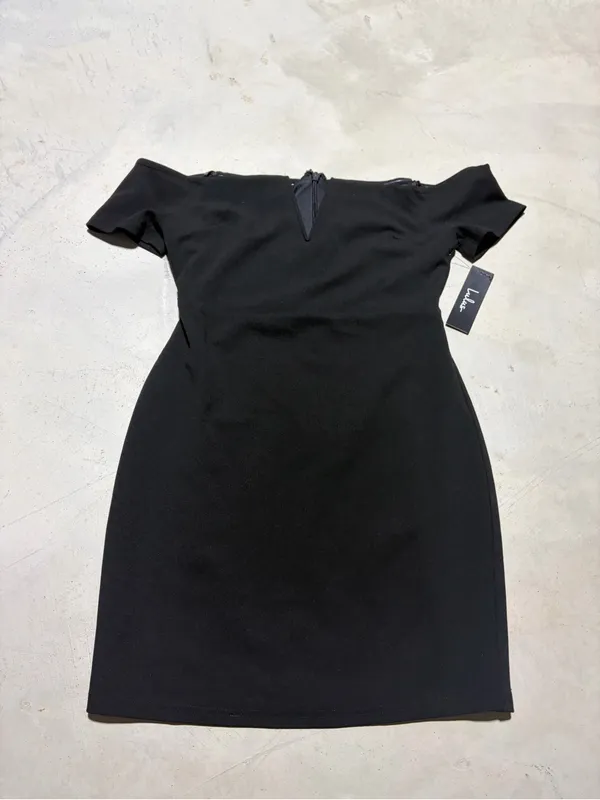 Lulus NWT Off-the-Shoulder Black mini Dress medium - Image 2