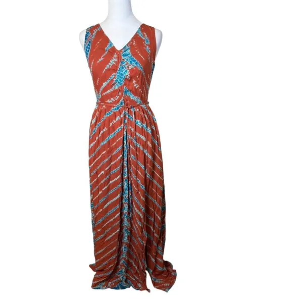 YFB Young Fabulous & Broke Sleeveless Rust‎ Orange & Blue Maxi Dress Med Tie Dye - Image 2