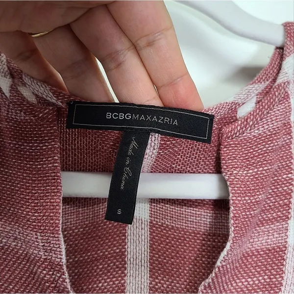 BCBGMAXAZRIA Tati Maroon Plaid V Neck Dress Size Small‎ - Image 6