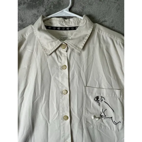 Vintage Y2K Whimsical Embroidered Dog Button Front Chore Jacket Ivory XL Puppies - Image 2