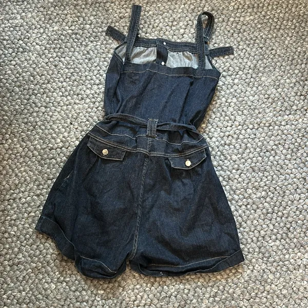 Non Signe Chunky Denim Tie Waist Romper Size M - Image 11