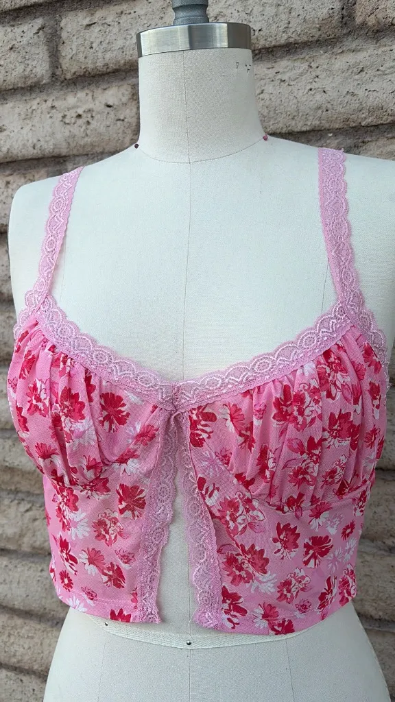 🥂 Shein Pink Floral Bustier Going-Out Crop Top | Size L - Image 5