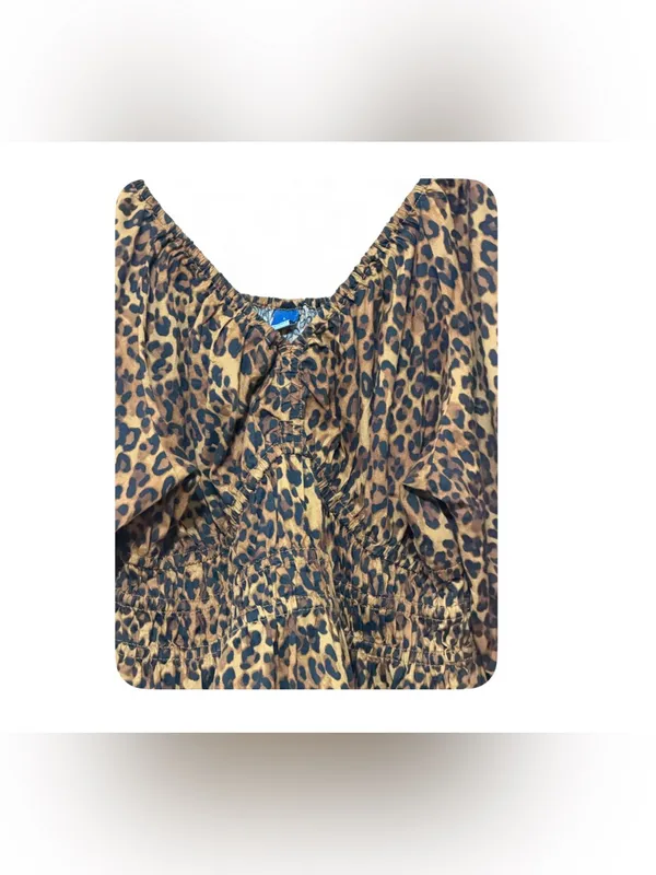 Old Navy Women’s V-Neck Leopard Smocked Puff Sleeve Mini Dress Size Large - Image 8