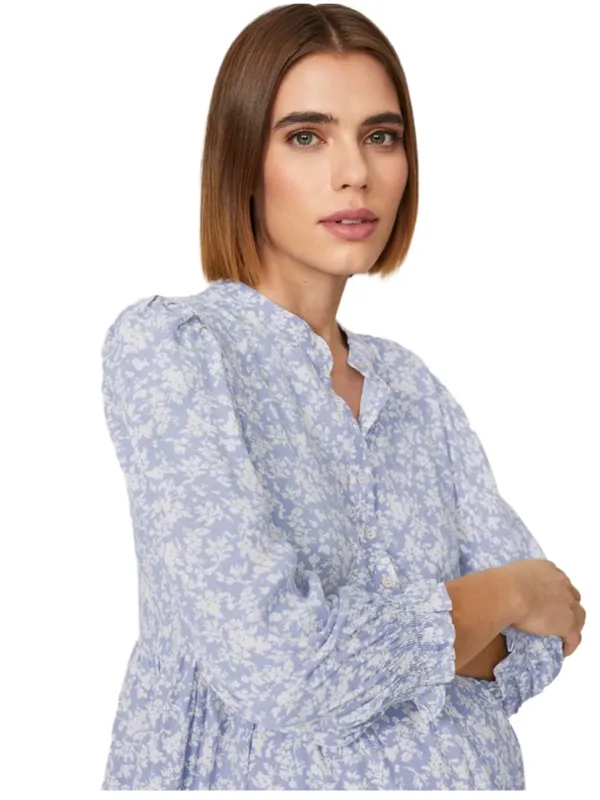 Isabella Oliver Marlene Maternity Blouse Periwinkle Blue Floral Tunic Sz 1 US 4 - Image 3